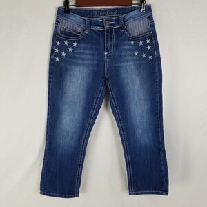 ND Weekend Womens Star Embroidered Capri Jeans Blue Denim Size 8 Americana Flag